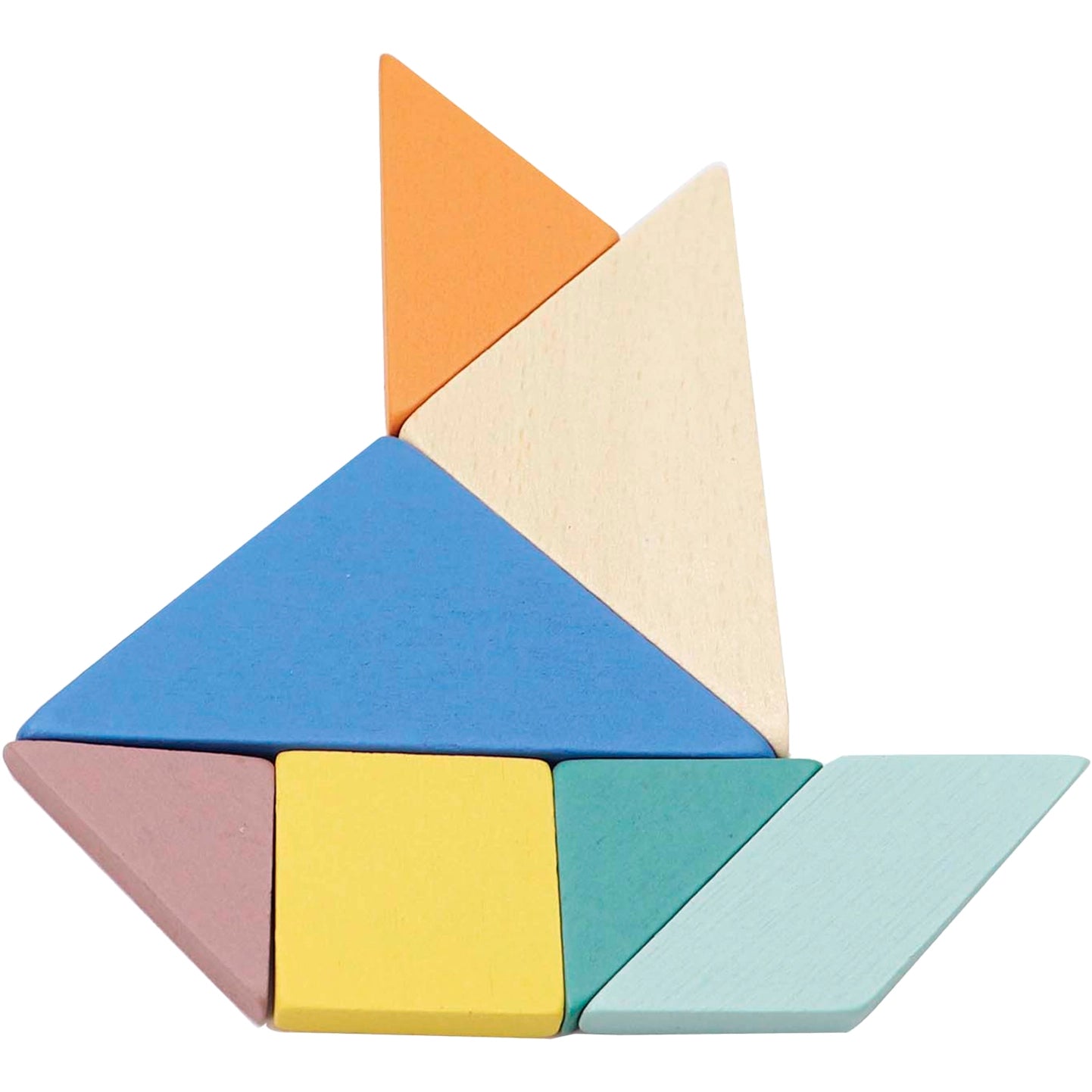 Jeu tangram avec pièces représentant un bateau de plusieurs couleurs